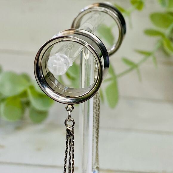 Gauges Expander Double Flared Tunnels With Chain & Clear Crystals Earrings NEW - Picture 5 of 8